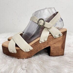 Sam Edelman Sandals Size 8.5 Ivory Josefine Chunky Wooden Clogs Platform Heel